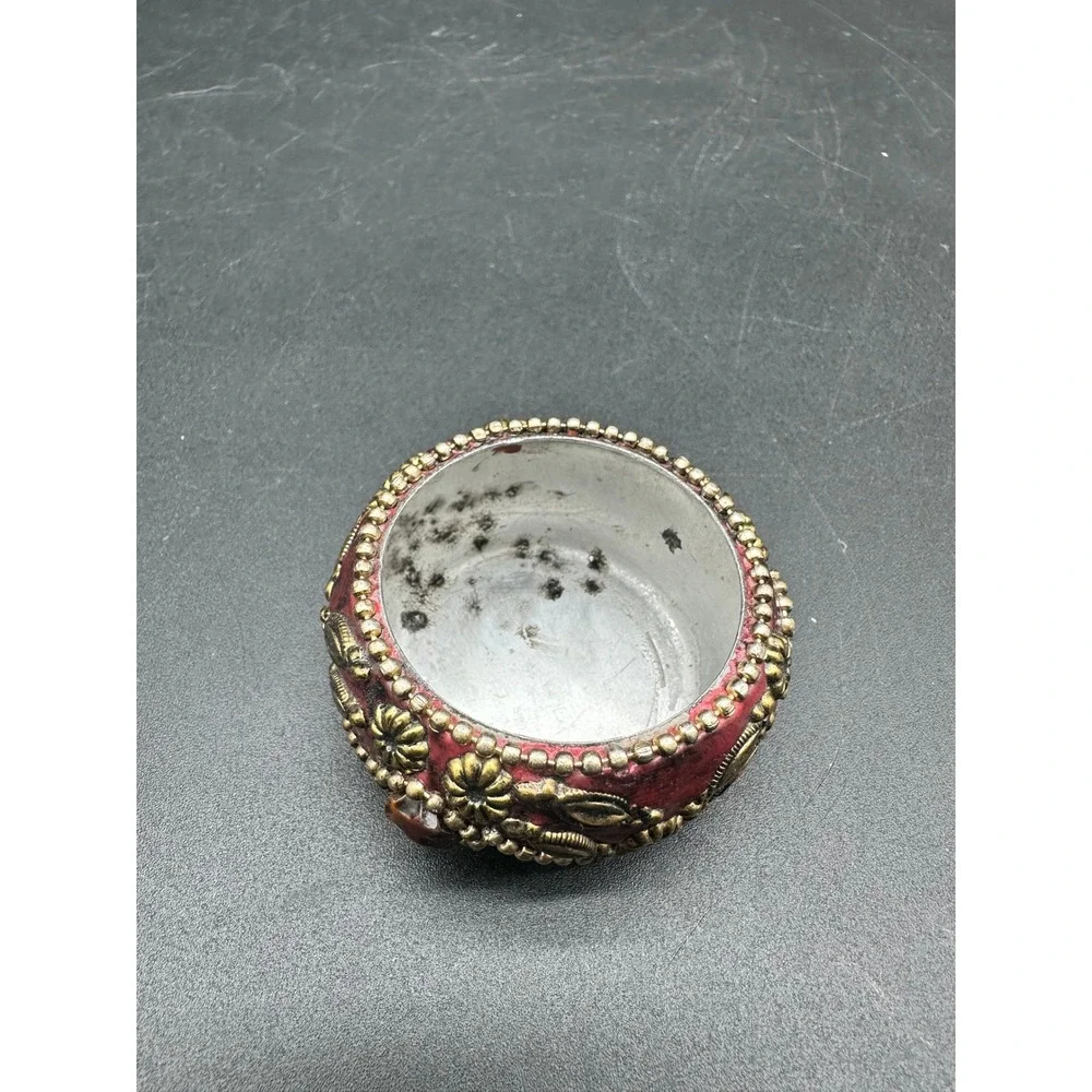 Pier‎ 1 Red Beaded Tea Light Candle Holder with Jewel Accents Floral Detail